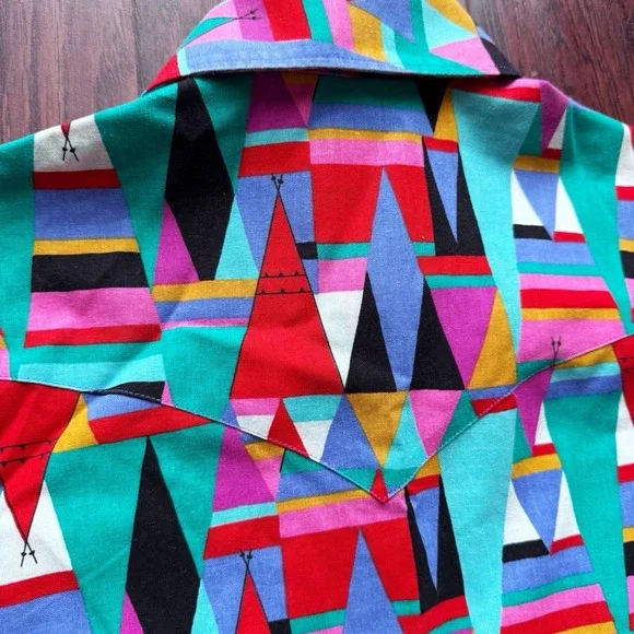 Vintage 80s Wrangler Brushpopper Shirt Mens 16-35 Cowboy Cut Teepee Western - Picture 15 of 16